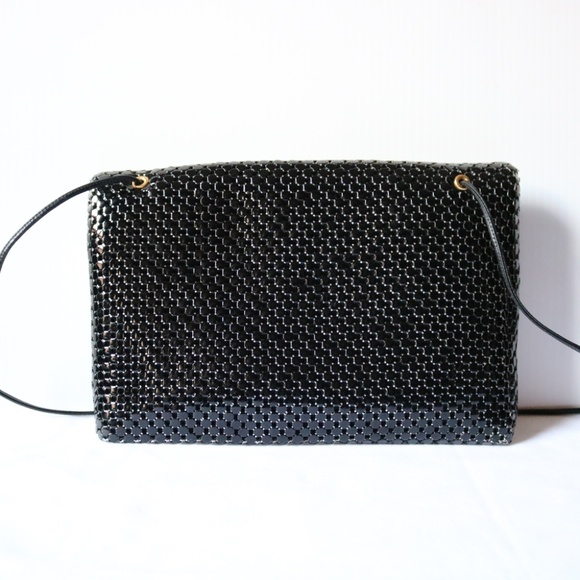 Whiting & Davis Black Mesh Clutch Shoulder Bag Purse Folder Over Tassel - Picture 2 of 14